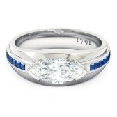 Deep Blue Marquise diamond ring with sapphires