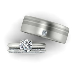 Brushed two tone Wedding Band in 18kt White Gold AU