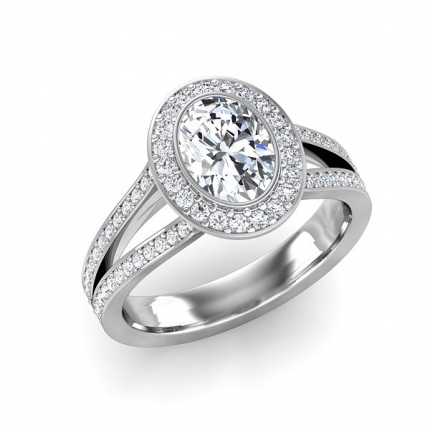 Custom Cluster Design Oval Diamond Ring in 18kt White Gold AU - Main View