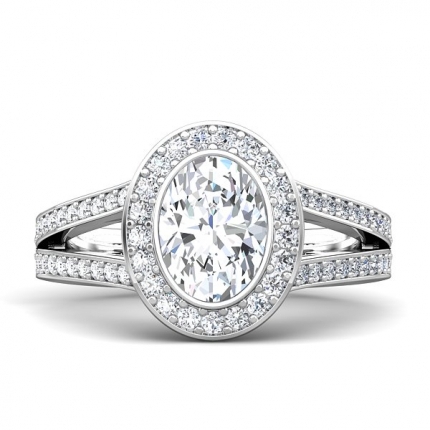 Custom Cluster Design Oval Diamond Ring in 18kt White Gold AU