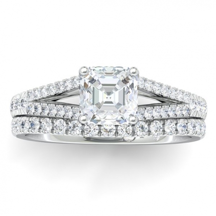Custom Design Engagement Ring Asscher Diamond Ring in 18kt White Gold AU