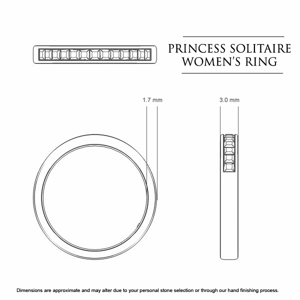 Princess Celebration Ring in 18kt Yellow Gold AU - Dimensions