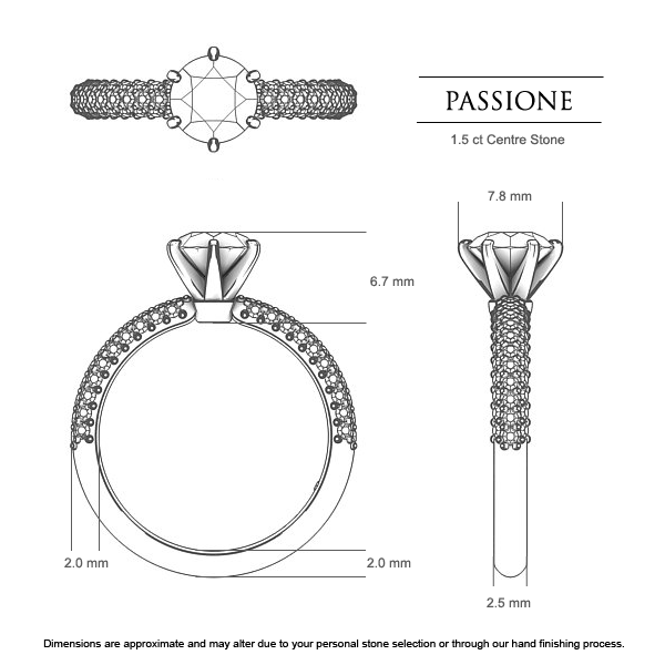 Passione Round Brilliant Engagement Ring in 18kt Yellow Gold AU - Dimensions