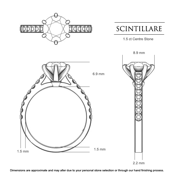Scintillare Round Brilliant Engagement Ring in 18kt Yellow Gold AU - Dimensions