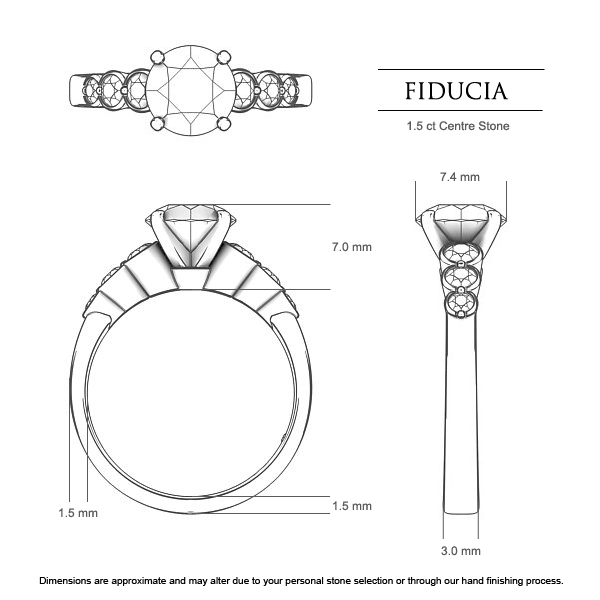 Fiducia Round Brilliant Diamond Ring in Platinum 950 AU - Dimensions