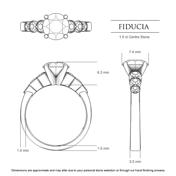Fiducia Round Brilliant Engagement Ring in Platinum 950 AU - Dimensions
