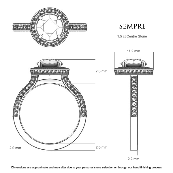 Sempre Round Brilliant Engagement Ring in 18kt Yellow Gold AU - Dimensions