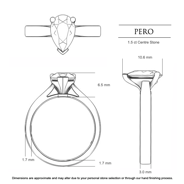 Pero Pear Diamond Ring in Platinum 950 AU - Dimensions
