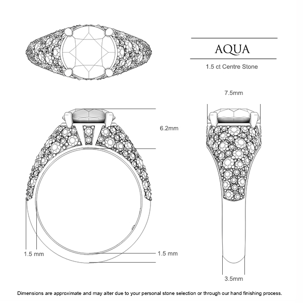 Aqua Sapphire Ring in 18kt Yellow Gold AU - Dimensions