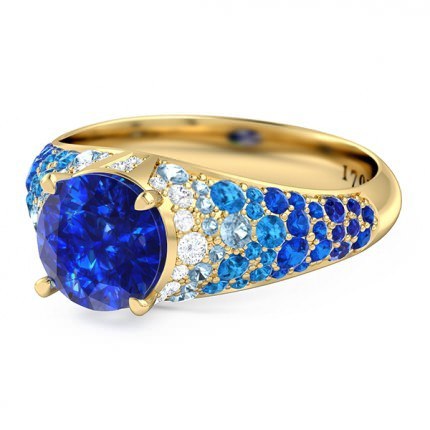 Aqua Sapphire Ring in 18kt Yellow Gold AU - Side View