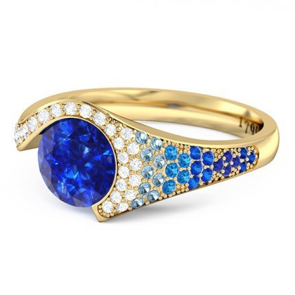 Cascade Sapphire Ring in 18kt Yellow Gold AU - Side View