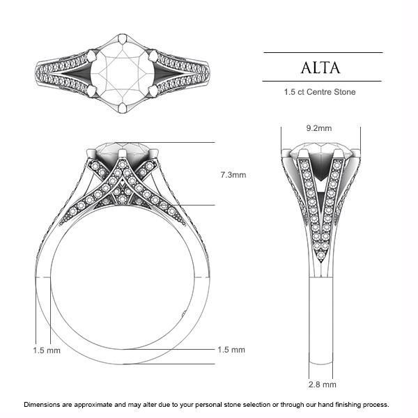 Alta Sapphire Ring in 18kt Yellow Gold AU - Dimensions