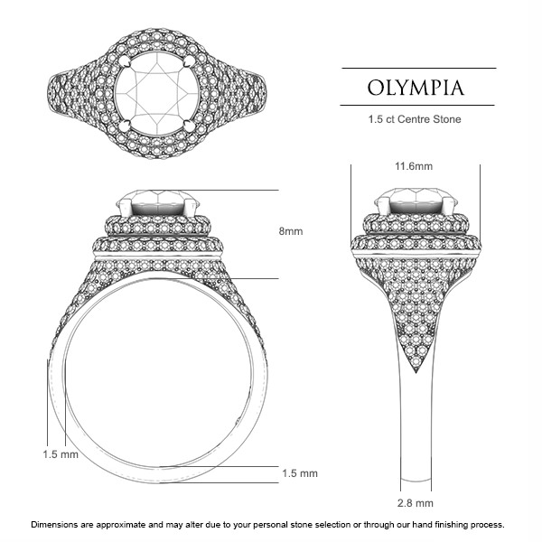 Olympia Sapphire Ring in Platinum 950 AU - Dimensions