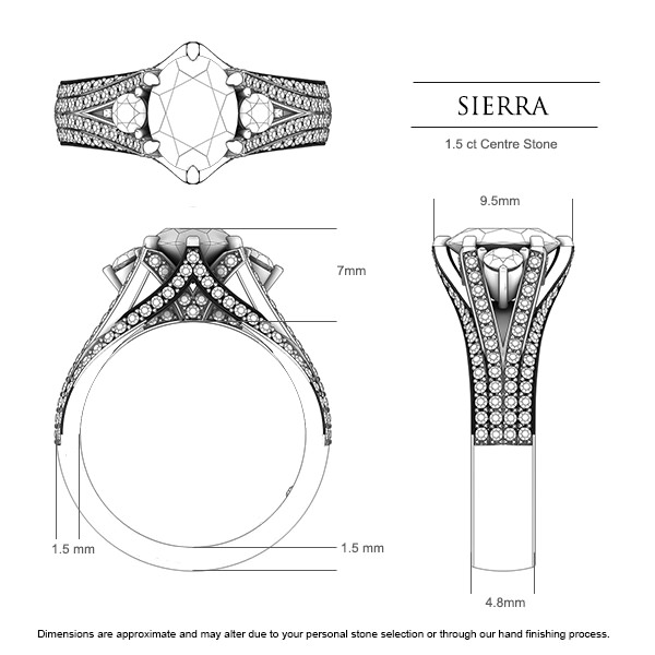 Sierra Sapphire Ring in Platinum 950 AU - Dimensions