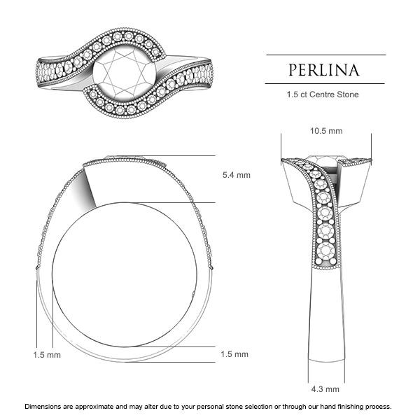 Perlina Round Brilliant Engagement Ring in Platinum 950 AU - Dimensions