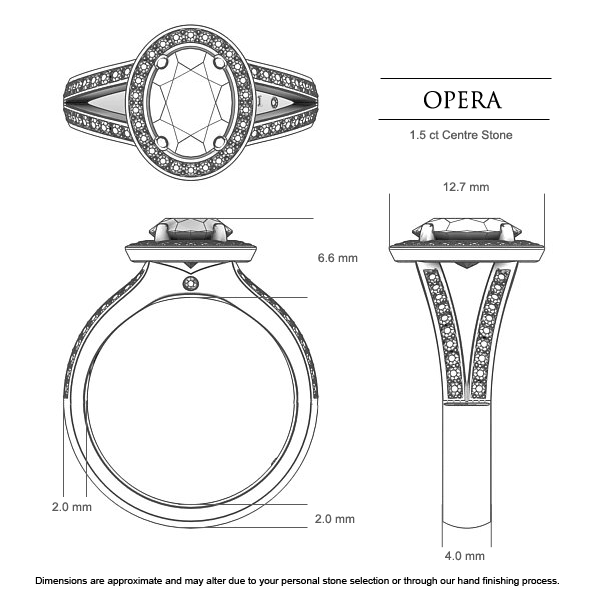Opera Oval Diamond Ring in Platinum 950 AU - Dimensions