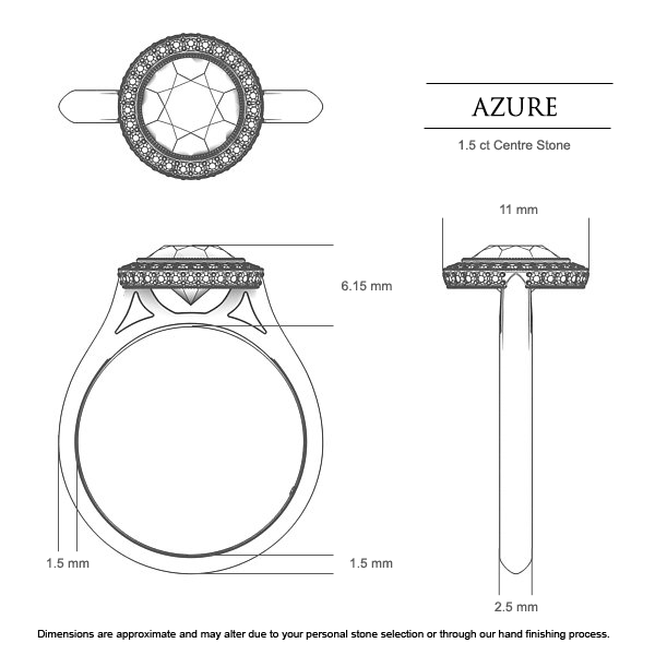 Azure Round Brilliant Diamond Ring in 18kt Yellow Gold AU - Dimensions