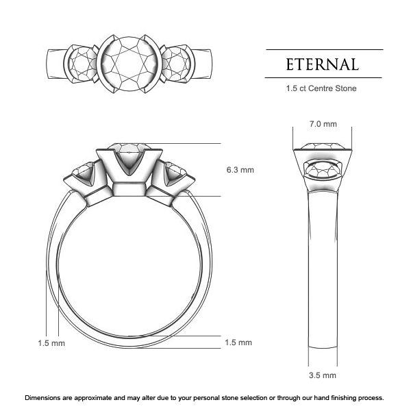Eternal Round Brilliant Engagement Ring in Platinum 950 AU - Dimensions