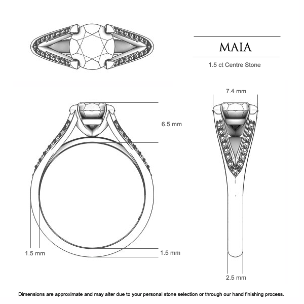 Maia Round Brilliant Engagement Ring in 18kt Yellow Gold AU - Dimensions