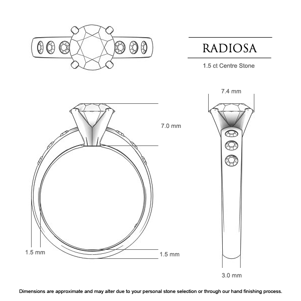Radiosa Round Brilliant Diamond Ring in 18kt White Gold AU - Dimensions