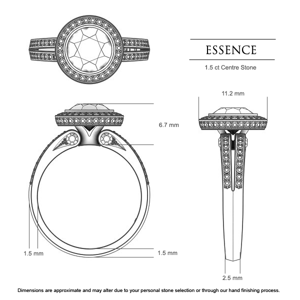 Essence Round Brilliant Diamond Ring in 18kt White Gold AU - Dimensions