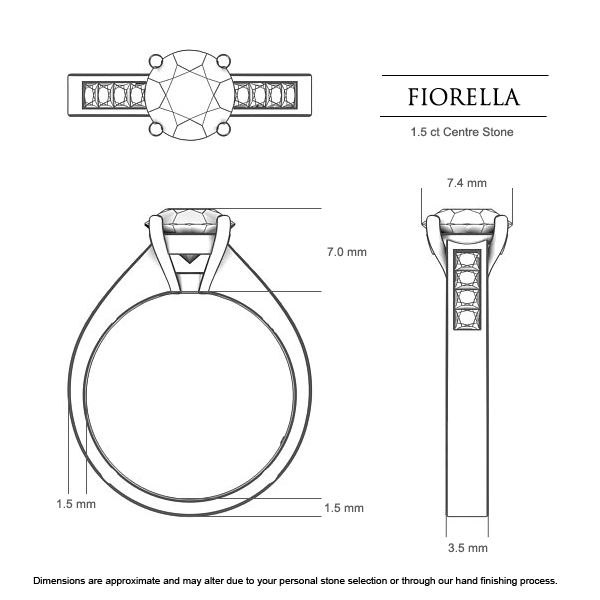 Fiorella Round Brilliant Engagement Ring in 18kt Yellow Gold AU - Dimensions