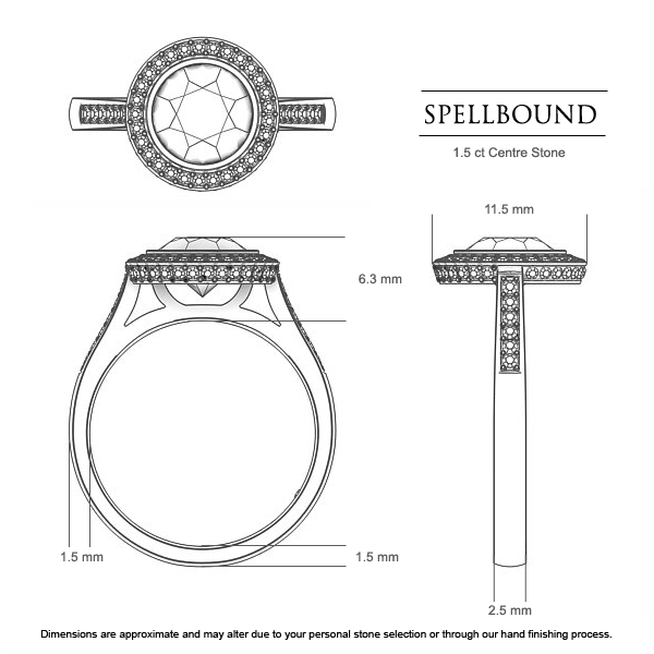 Spellbound Round Brilliant Diamond Ring in 18kt Yellow Gold & 18kt White Gold AU - Dimensions