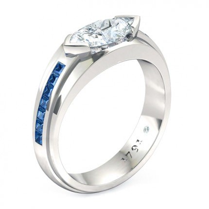 Deep Blue Marquise Diamond Ring in Platinum 950 AU - Main View