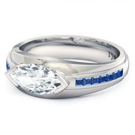 Deep Blue Marquise Diamond Ring in Platinum 950 AU - Side View