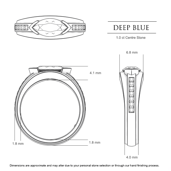 Deep Blue Marquise Diamond Ring in 18kt White Gold AU - Dimensions
