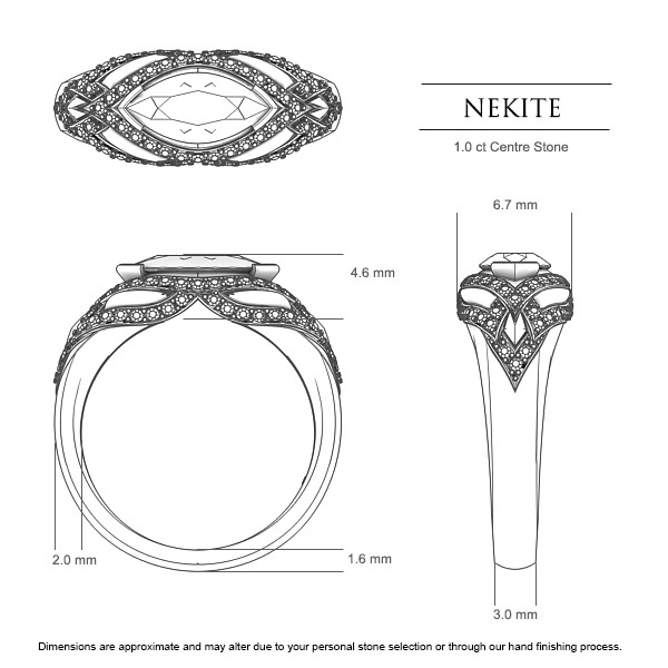 Nekite Marquise Diamond Ring in 18kt White Gold AU - Dimensions