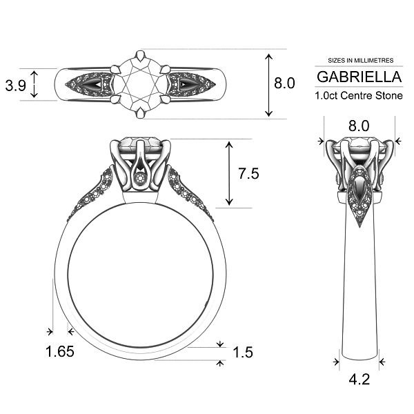 Petalo Round Brilliant Diamond Ring in Platinum 950 AU - Dimensions