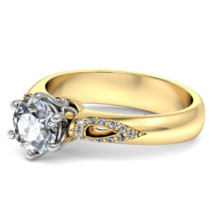 Petalo Round Brilliant Diamond Ring in 18kt Yellow Gold AU - Side View