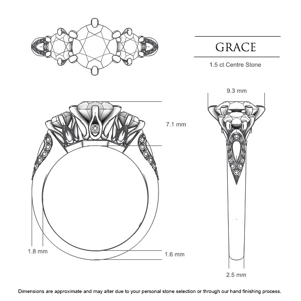 Sofia Round Brilliant Diamond Ring in 18kt Yellow Gold AU - Dimensions
