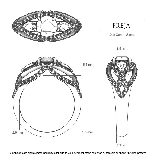 Freja Round Brilliant Diamond Ring in Platinum 950 AU - Dimensions