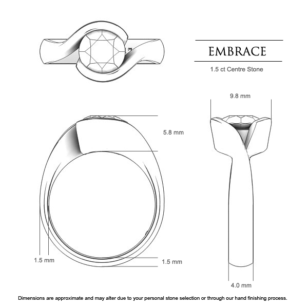 The Embrace Round Brilliant Engagement Ring in Platinum 950 AU - Dimensions