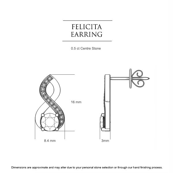 Felicita Round Brilliant Diamond Earrings in Platinum 950 AU - Dimensions