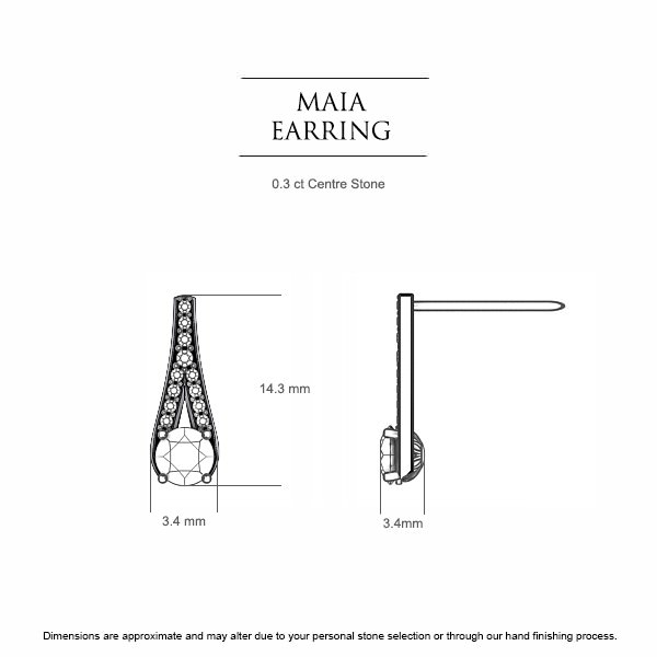 Maia Round Brilliant Diamond Earrings in 18kt Yellow Gold AU - Dimensions