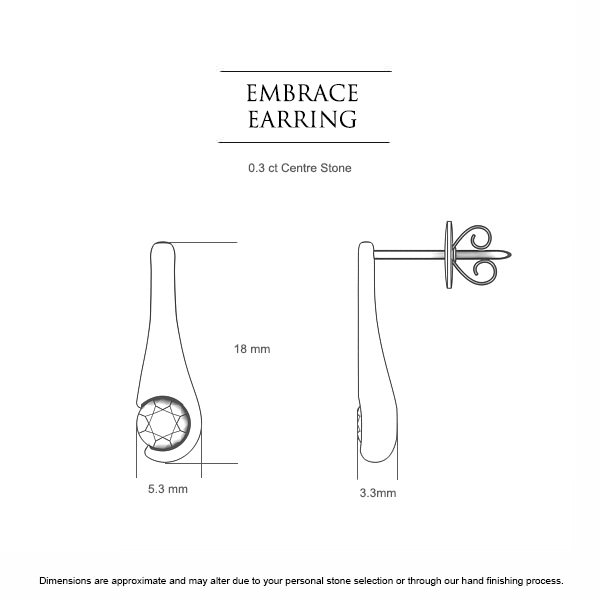 Embrace Round Brilliant Diamond Earrings in 18kt White Gold AU - Dimensions