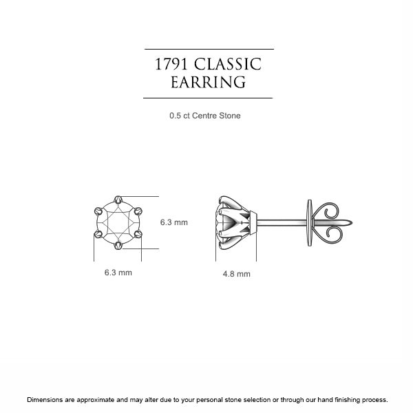 1791 Classic Round Brilliant Diamond Earrings in Platinum 950 AU - Dimensions