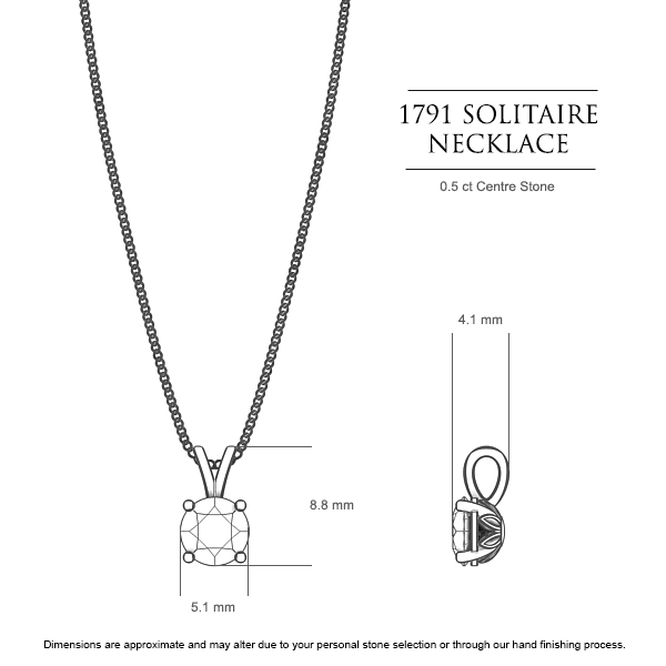 4 claw pendant Round Brilliant in 18kt White Gold AU - Dimensions