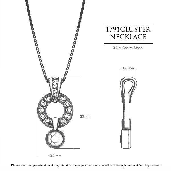 Cluster Drop Round Brilliant Diamond Necklace in Platinum 950 AU - Dimensions