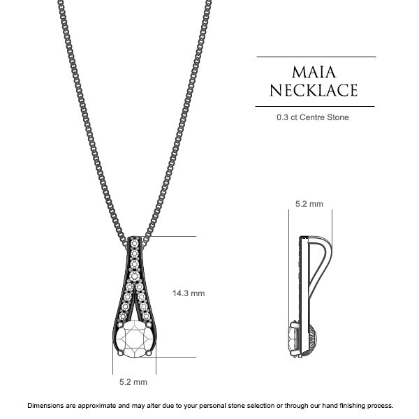 Maia Round Brilliant Diamond Necklace in 18kt Yellow Gold AU - Dimensions
