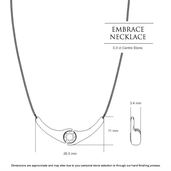 Embrace Round Brilliant Diamond Necklace in 18kt White Gold AU - Dimensions