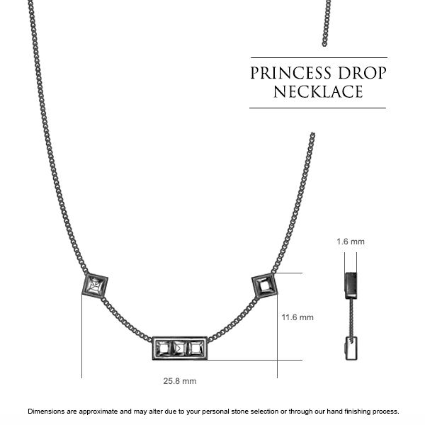Princess Drop Pendant in 18kt Yellow Gold AU - Dimensions