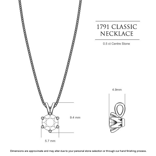1791 Classic Round Brilliant Diamond Necklace in 18kt Yellow Gold AU - Dimensions