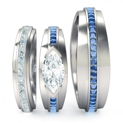 Deep Blue Matching Set Marquise in Platinum 950 AU