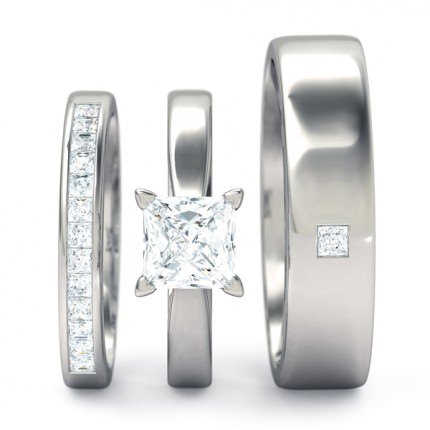 Princess Solitaire Princess Matching Set in 18kt White Gold AU