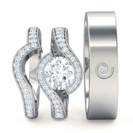 Perlina Round Brilliant Matching Set in 18kt White Gold AU