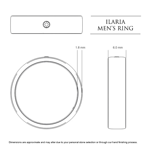 Ilaria Mens Wedding Band in 18kt White Gold AU - Dimensions